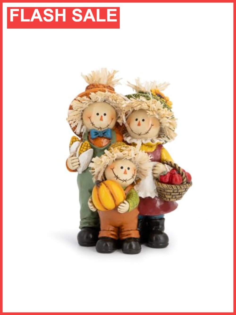 Hand-Painted Resin Scarecrow Family Figurine Fall Thanksgiving Decor